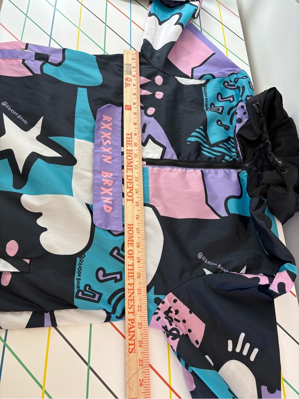 Reason Black Windbreaker Jacket Hoodie w/ Pink & Teal Size Large Streetwear Cool - Picture 7 of 8